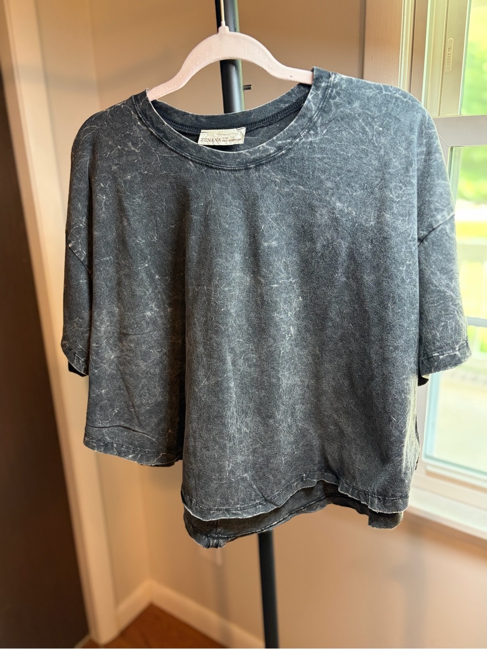 Zenana Outfitters Washed Black Cotton Cropped Tee S/M NWOT